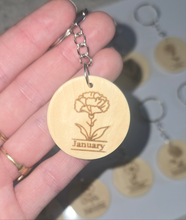 Load image into Gallery viewer, Wooden Birth Flower Keychain